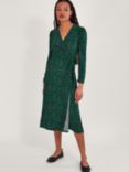 Monsoon Animal Print Midi Wrap Dress, Green/Multi