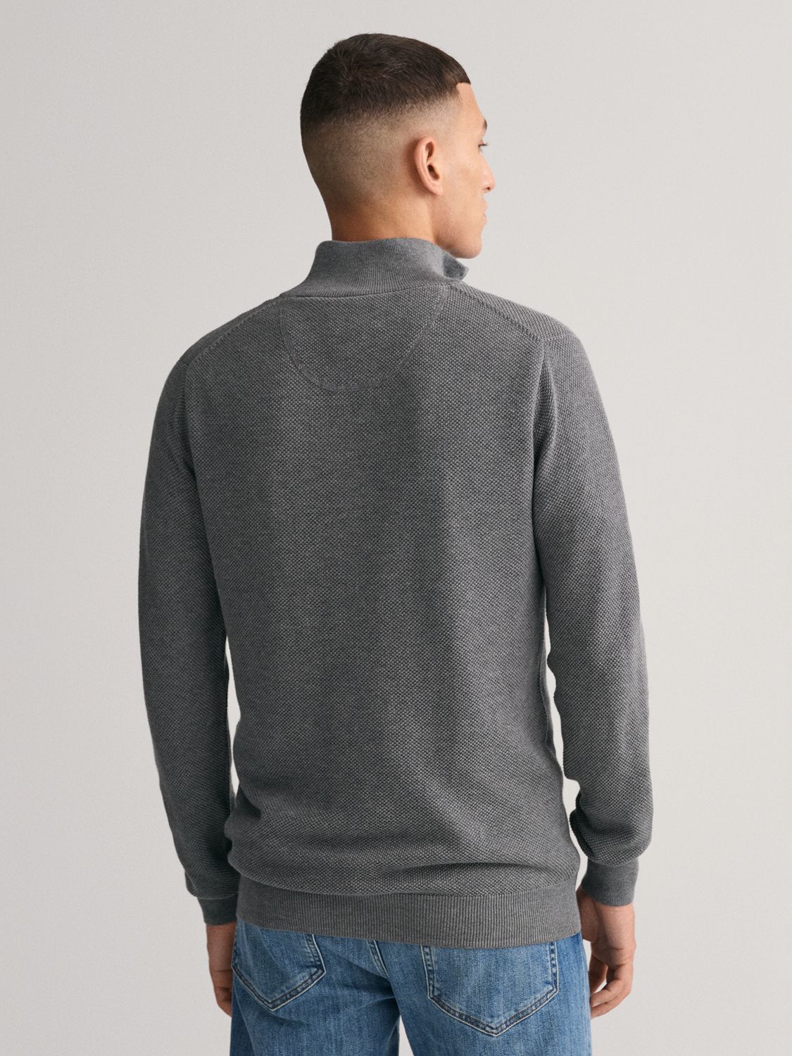 GANT Cotton Pique Half Zip Jumper, Grey at John Lewis & Partners