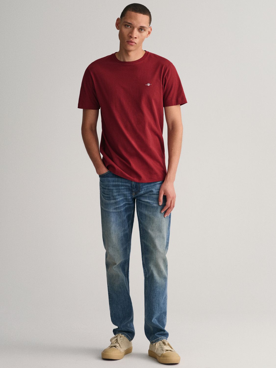 GANT Regular Shield Short Sleeve T-Shirt, Red at John Lewis & Partners