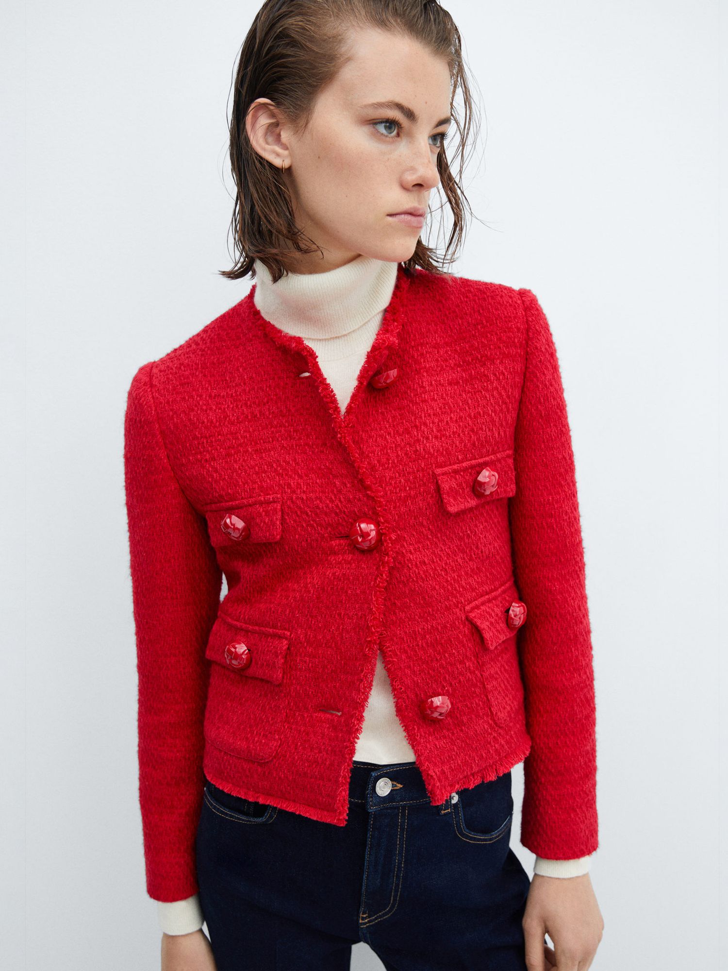 Mango Wintour Tweed Jacket, Red at John Lewis & Partners