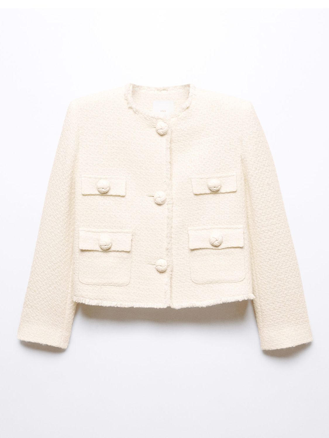 Mango Wintour Pocket Tweed Jacket, Light Beige