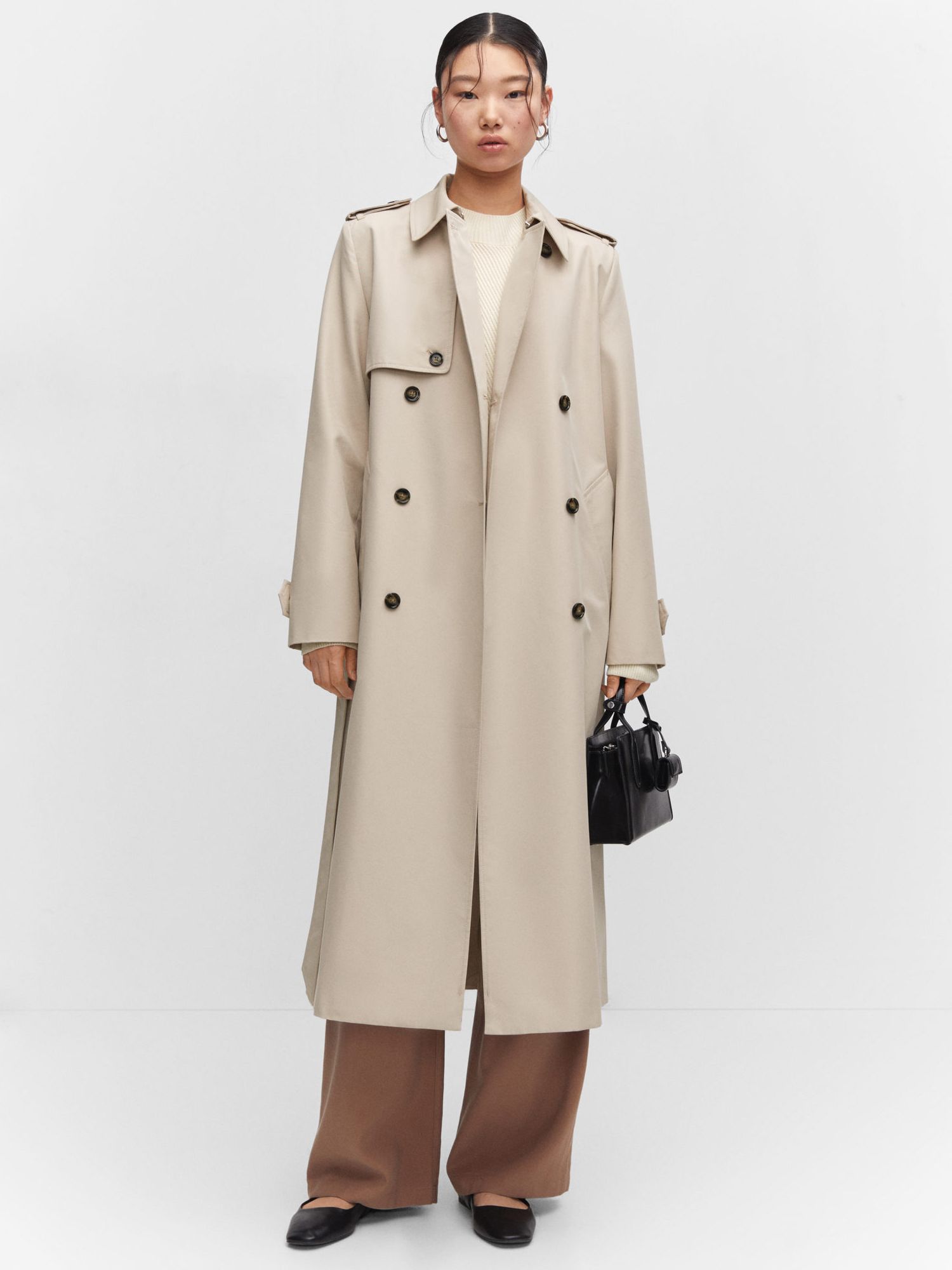 Mango Chicago Waterproof Double Breasted Trench Coat, Stone, XXS