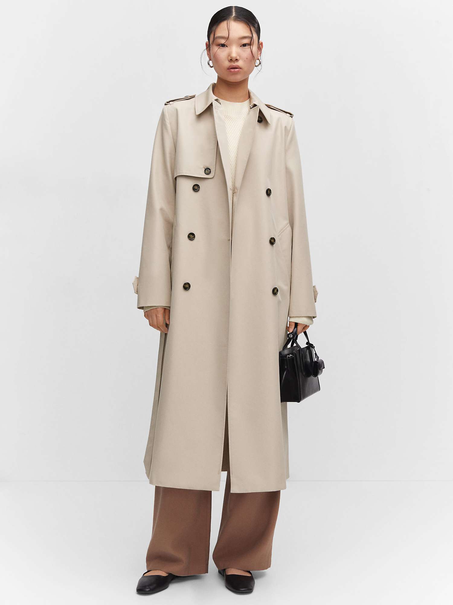 Mango Chicago Waterproof Double Breasted Trench Coat, Stone at John ...