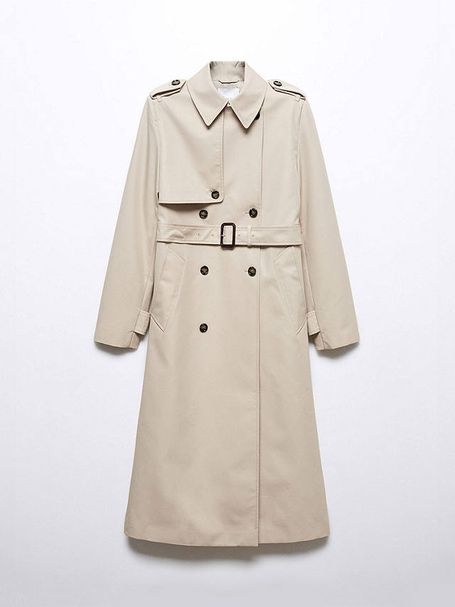 Mango Chicago Waterproof Double Breasted Trench Coat, Stone at John ...