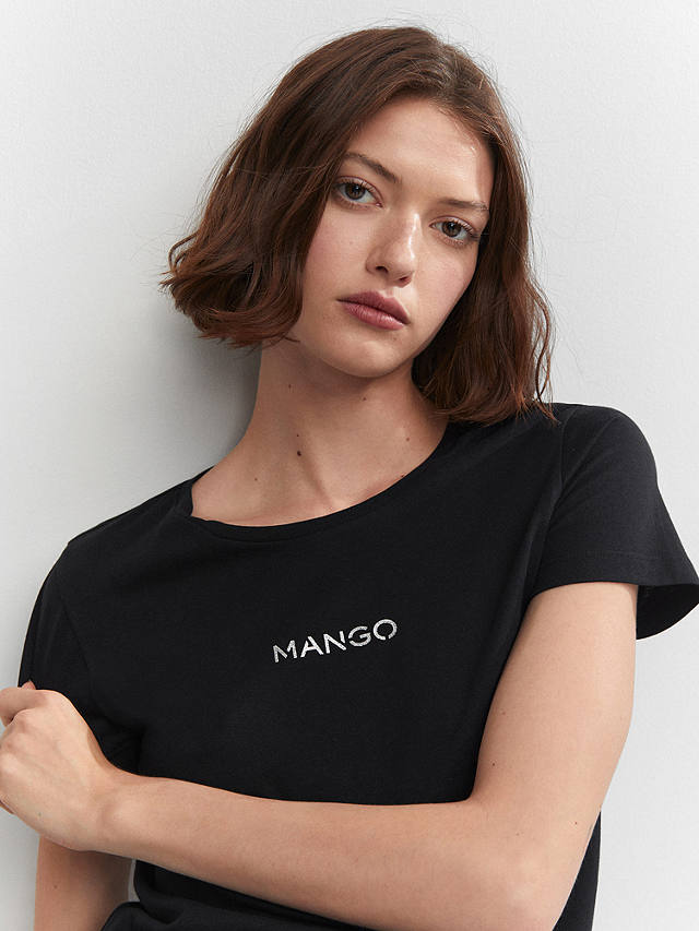 Mango Logo Cotton T-Shirt, Black