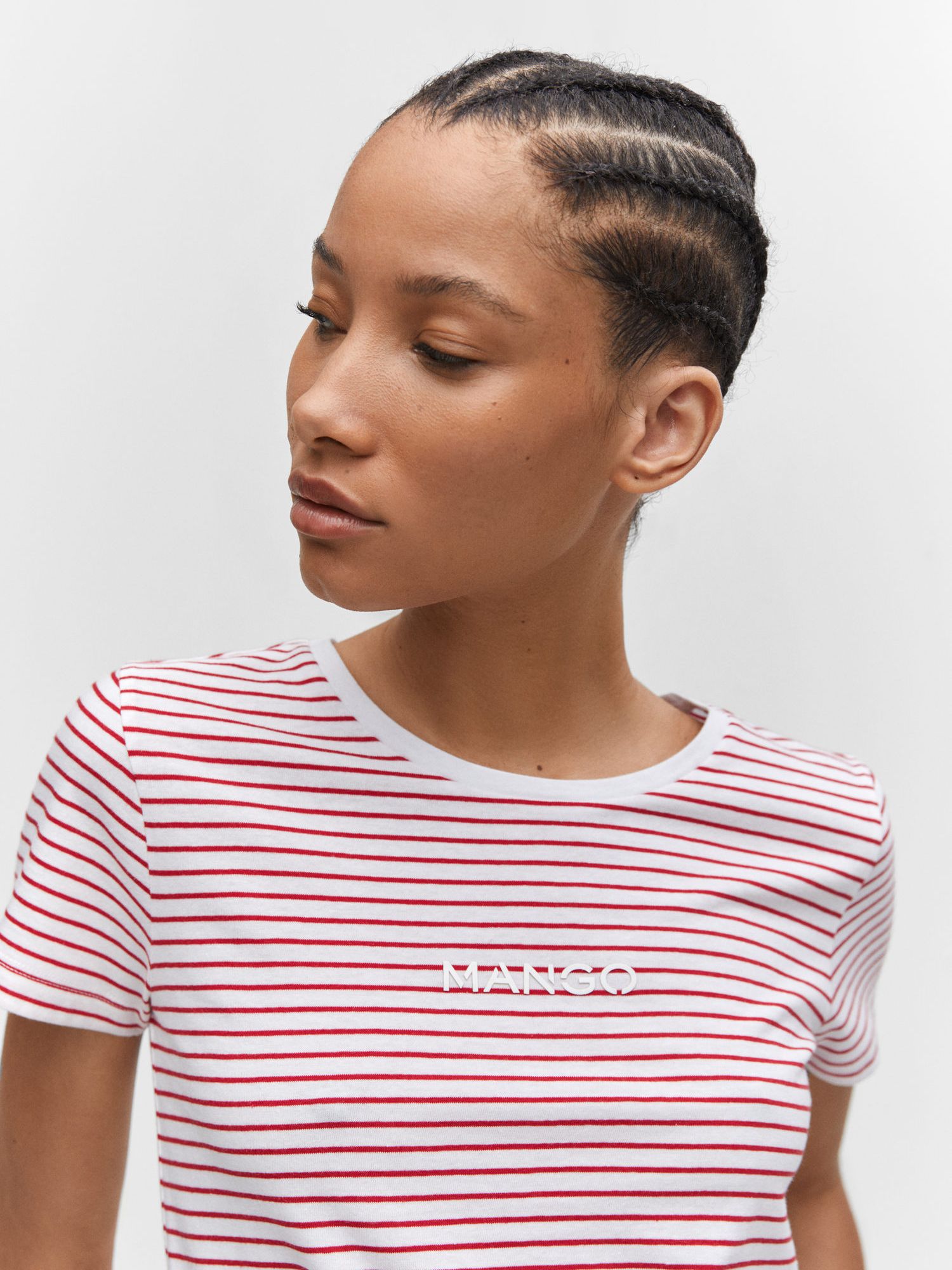 Mango Striped Logo T-shirt, Red/White at John Lewis & Partners