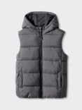 Mango Kids' Amerv Padded Fleece Lined Hooded Gilet, Charcoal