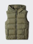 Mango Kids' Amerv Padded Fleece Lined Hooded Gilet, Khaki