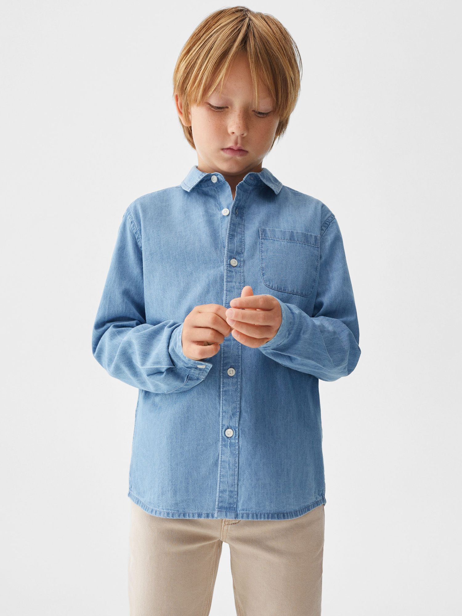 Buy Mango Kids' Joan Regular Fit Denim Shirt, Open Blue Online at johnlewis.com