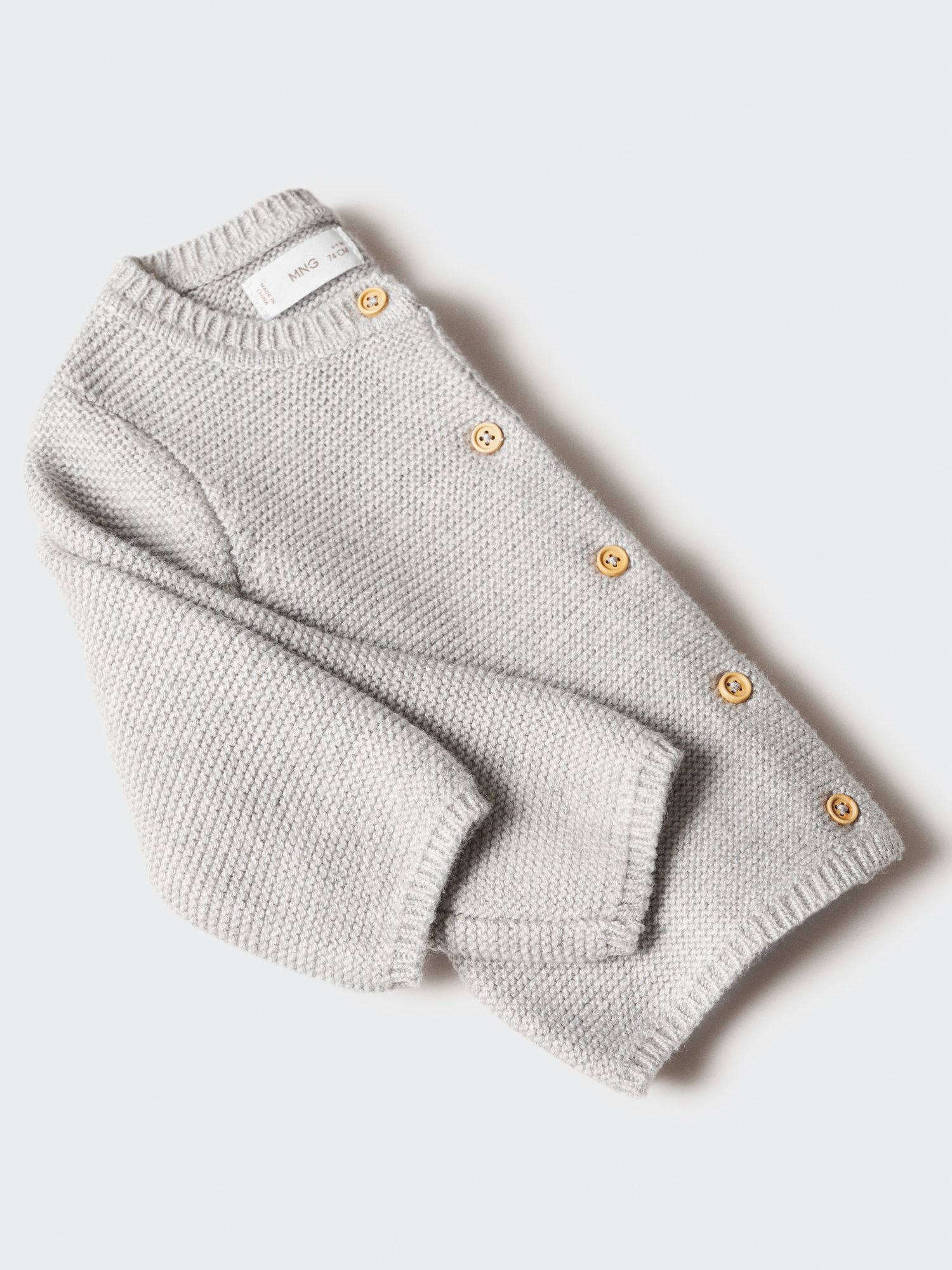 Mango Baby Boba Knitted Cardigan, Pastel Grey, 1-3 months