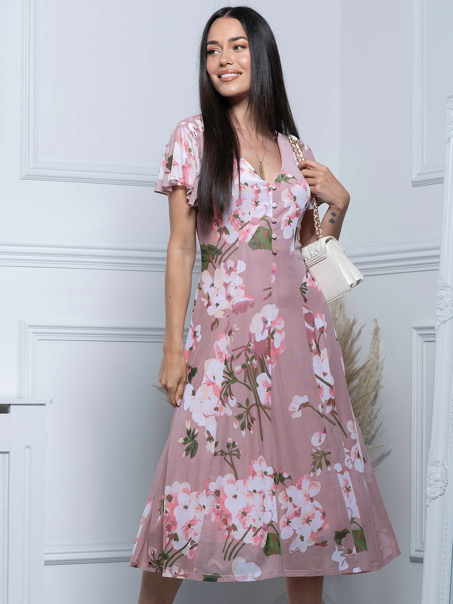 Jolie Moi Amia Printed Mesh Dress, Pink/Multi at John Lewis & Partners