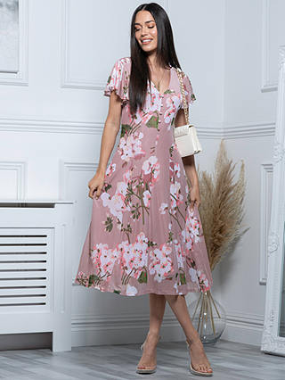 Jolie Moi Amia Printed Mesh Dress, Pink/Multi