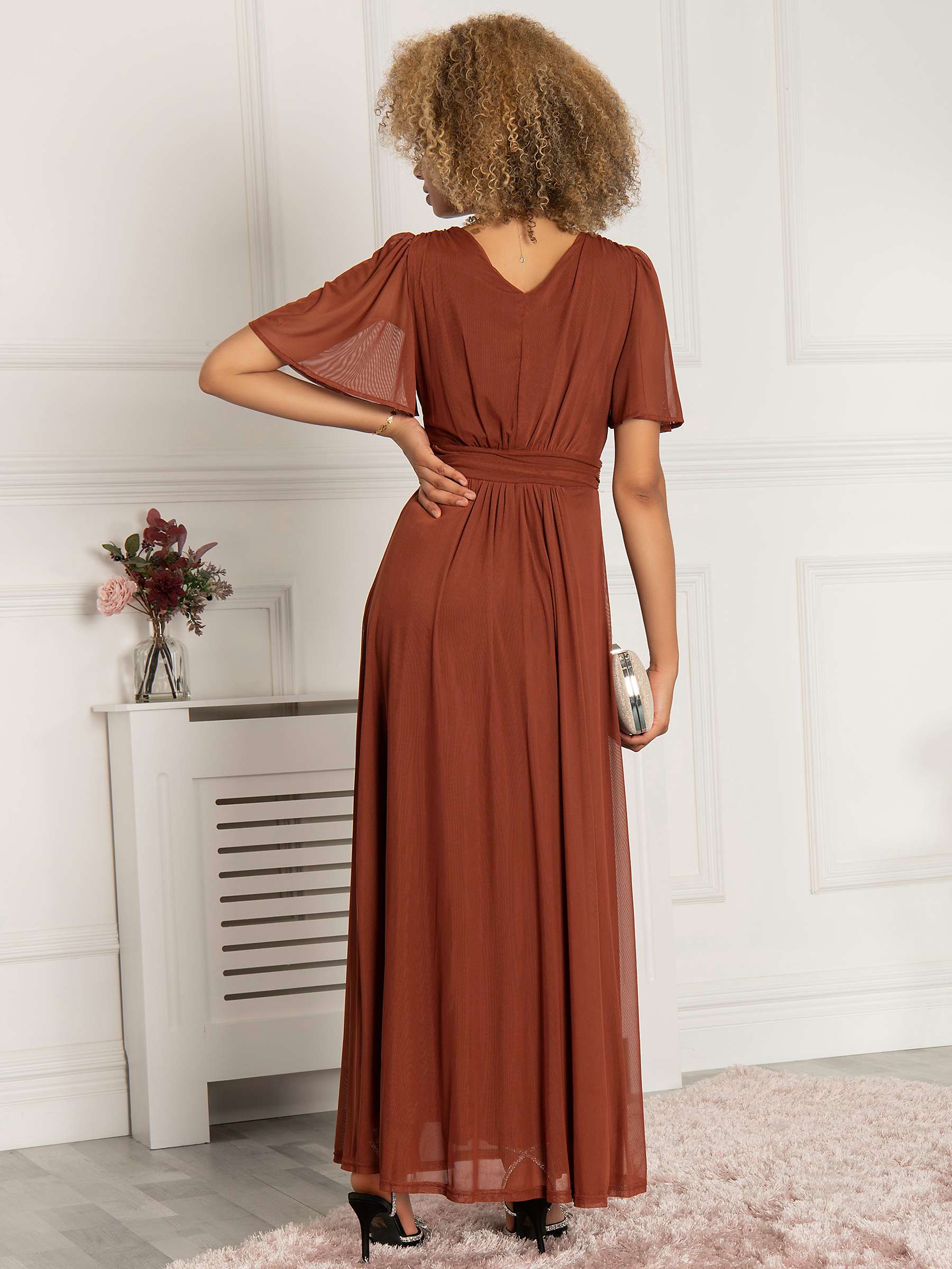 Buy Jolie Moi Mesh Flute Sleeve Maxi Dress, Rust Online at johnlewis.com