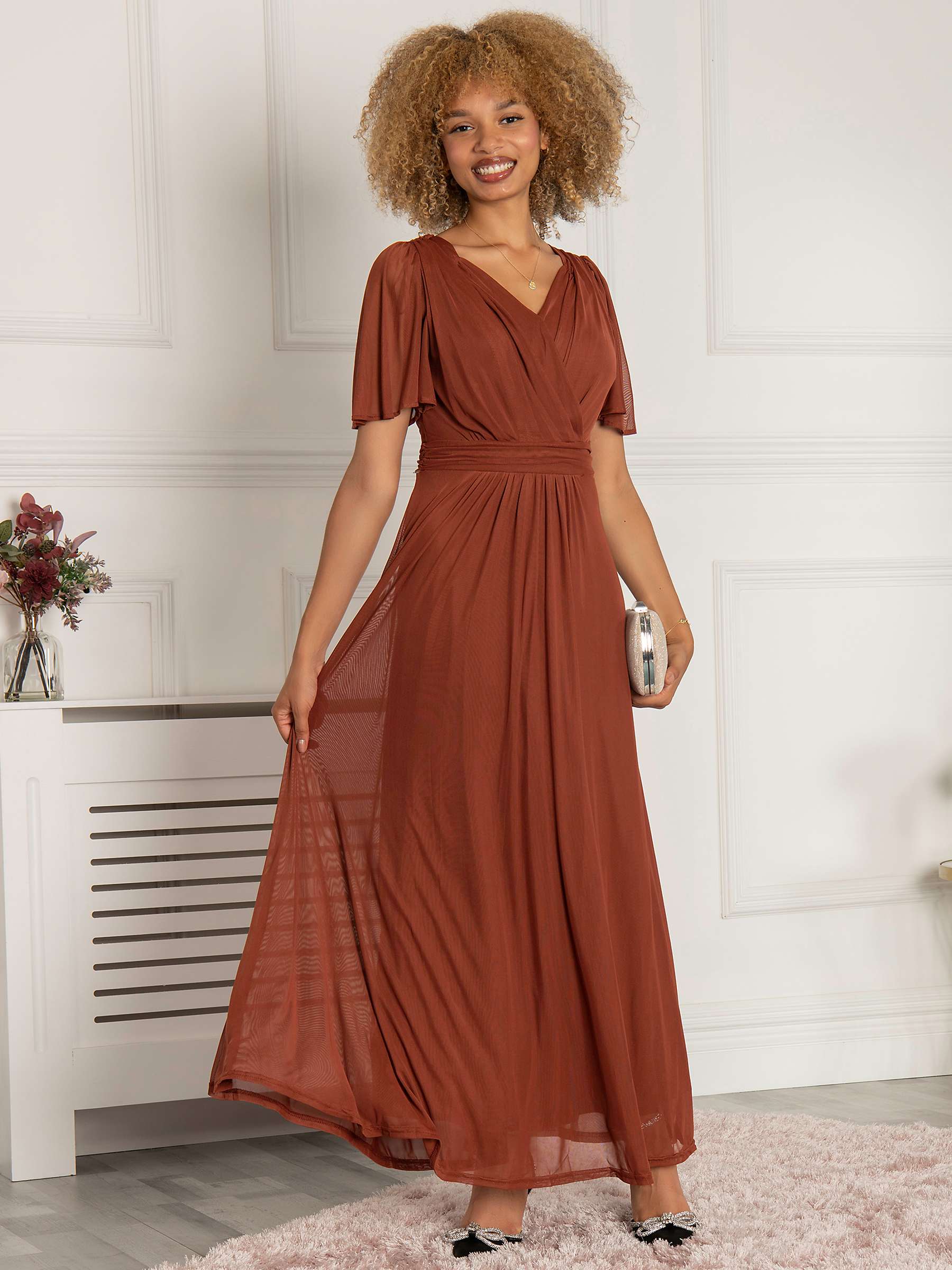 Buy Jolie Moi Mesh Flute Sleeve Maxi Dress, Rust Online at johnlewis.com