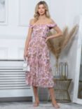 Jolie Moi Kiara Floral Print Bardot Mesh Midi Dress, Light Pink, Light Pink