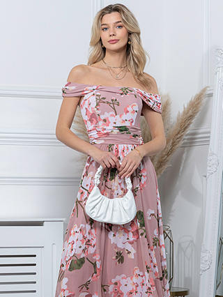 Jolie Moi Paula Bardot Floral Print Midi Dress, Dusty Pink