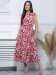 Jolie Moi Kynlee Floral Print Midi Dress, Coral