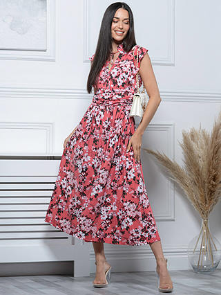 Jolie Moi Kynlee Floral Print Midi Dress, Coral