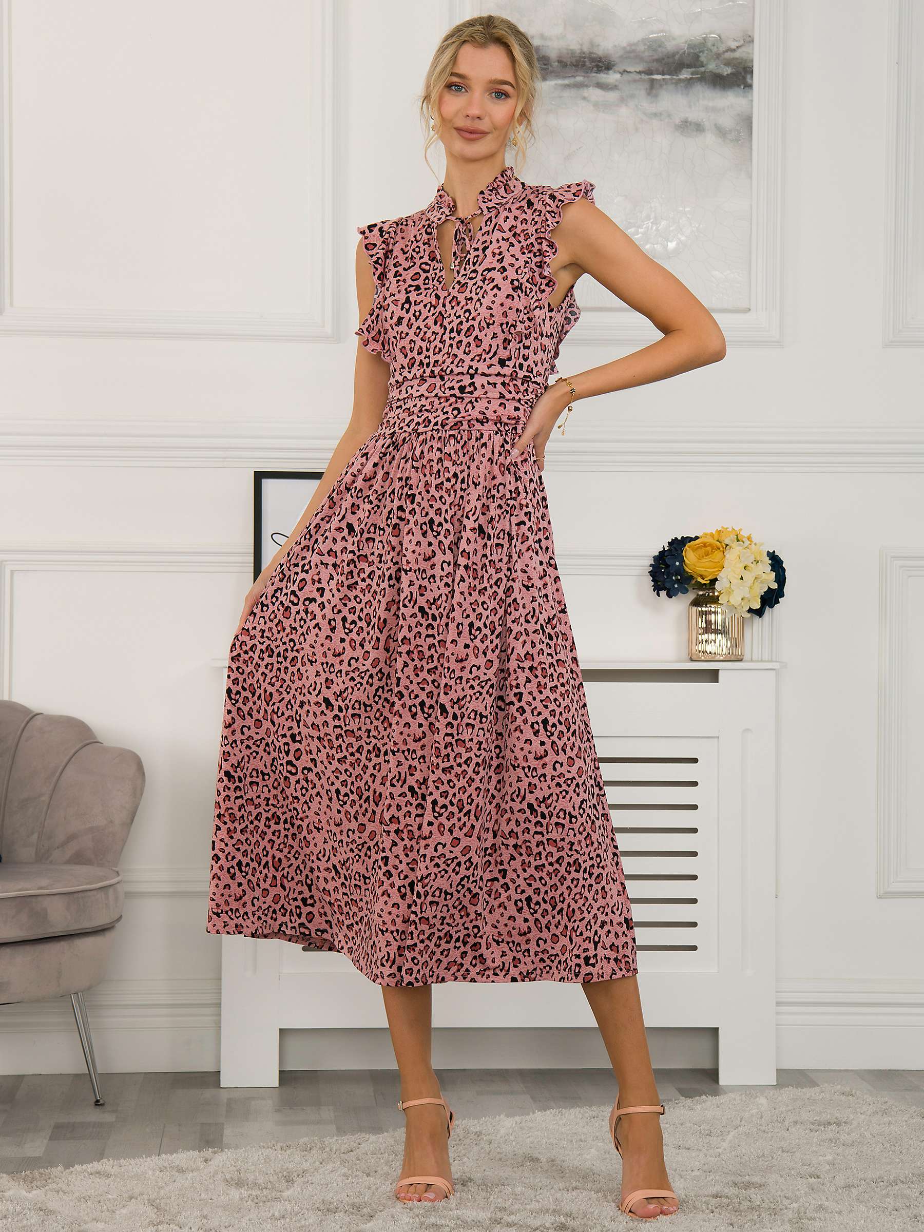 Buy Jolie Moi Kynlee Frilly Shoulder Midi Dress, Pink/Multi Online at johnlewis.com