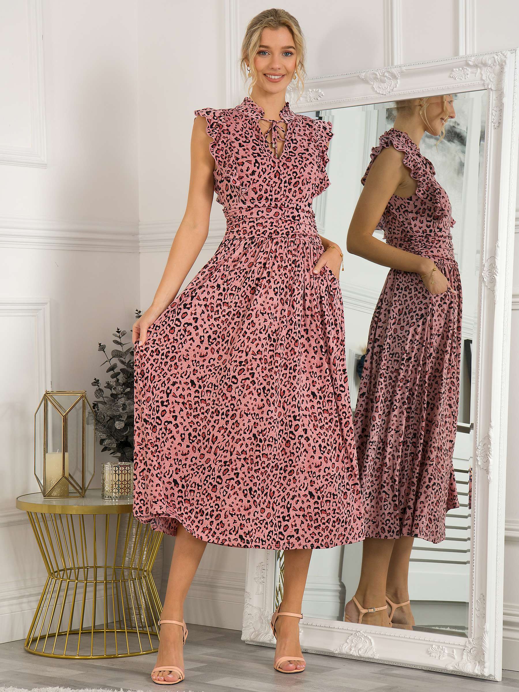 Buy Jolie Moi Kynlee Frilly Shoulder Midi Dress, Pink/Multi Online at johnlewis.com