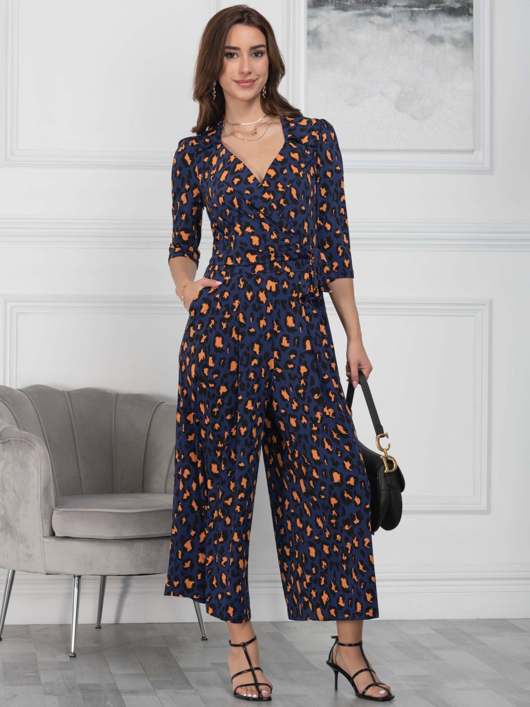 Jolie Moi Melissa Animal Print Jumpsuit, Navy at John Lewis & Partners