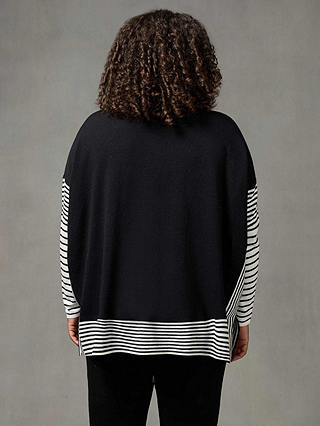 Live Unlimited Curve Cotton & Cashmere Blend Stripe Border Jumper, Black/White