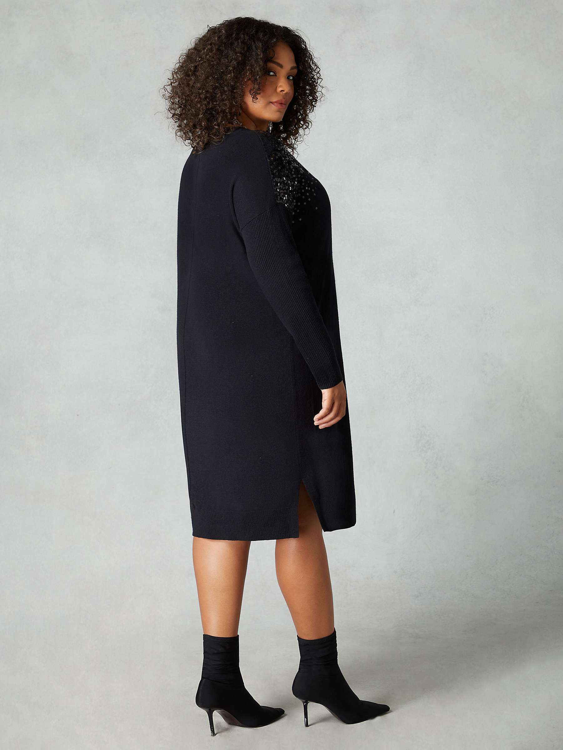 Buy Live Unlimited Curve Cashmere Blend Sequin Jumper Dress, Black Online at johnlewis.com