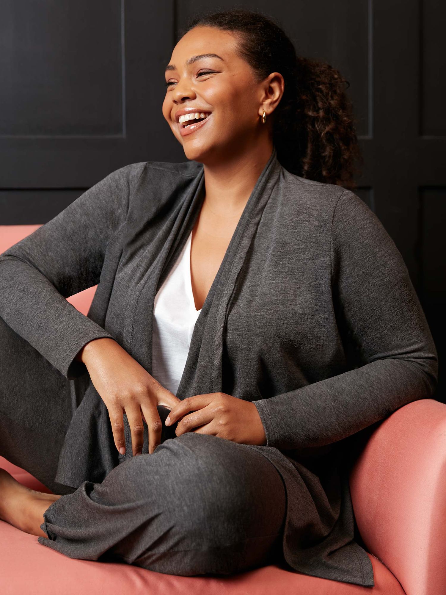 Live Unlimited Curve Jersey Waterfall Cardigan, Grey at John Lewis &  Partners
