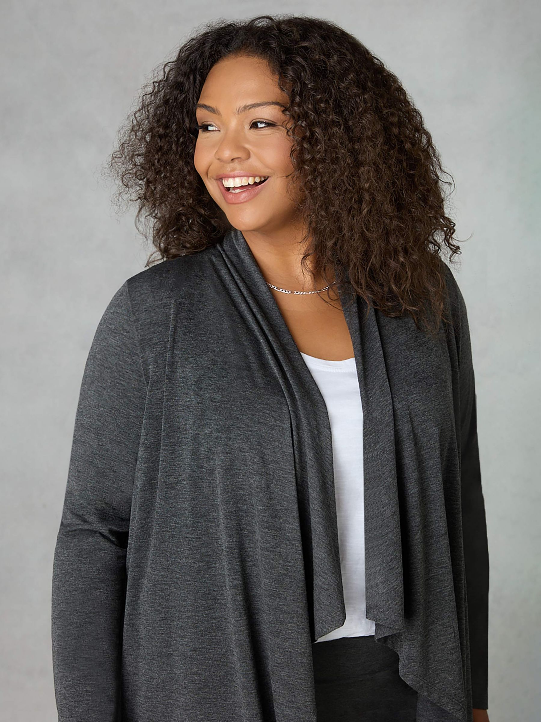 Live Unlimited Curve Jersey Waterfall Cardigan, Grey at John Lewis &  Partners