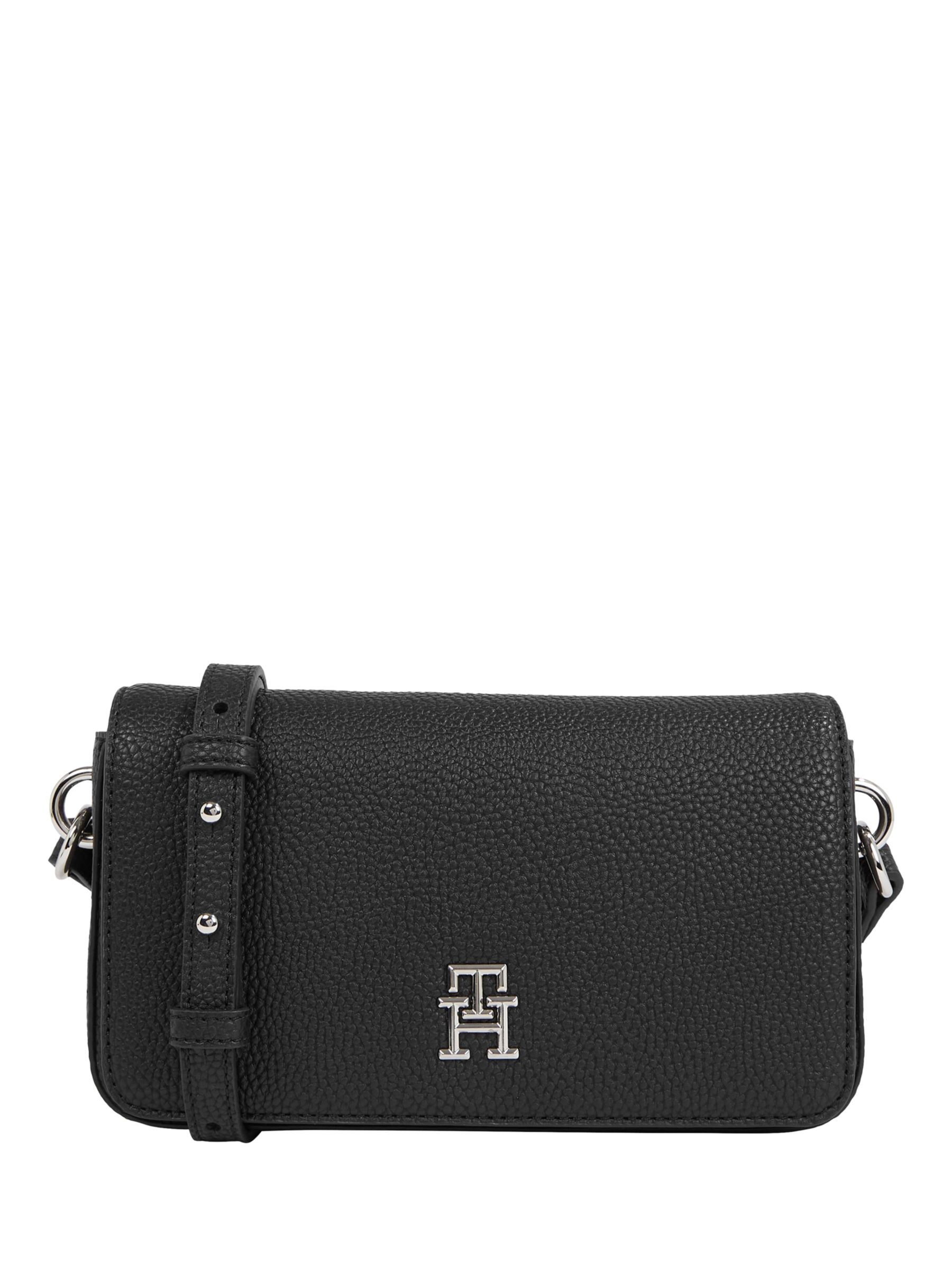 Tommy Hilfiger Emblem Flap Over Crossbody Bag, Black at John Lewis ...