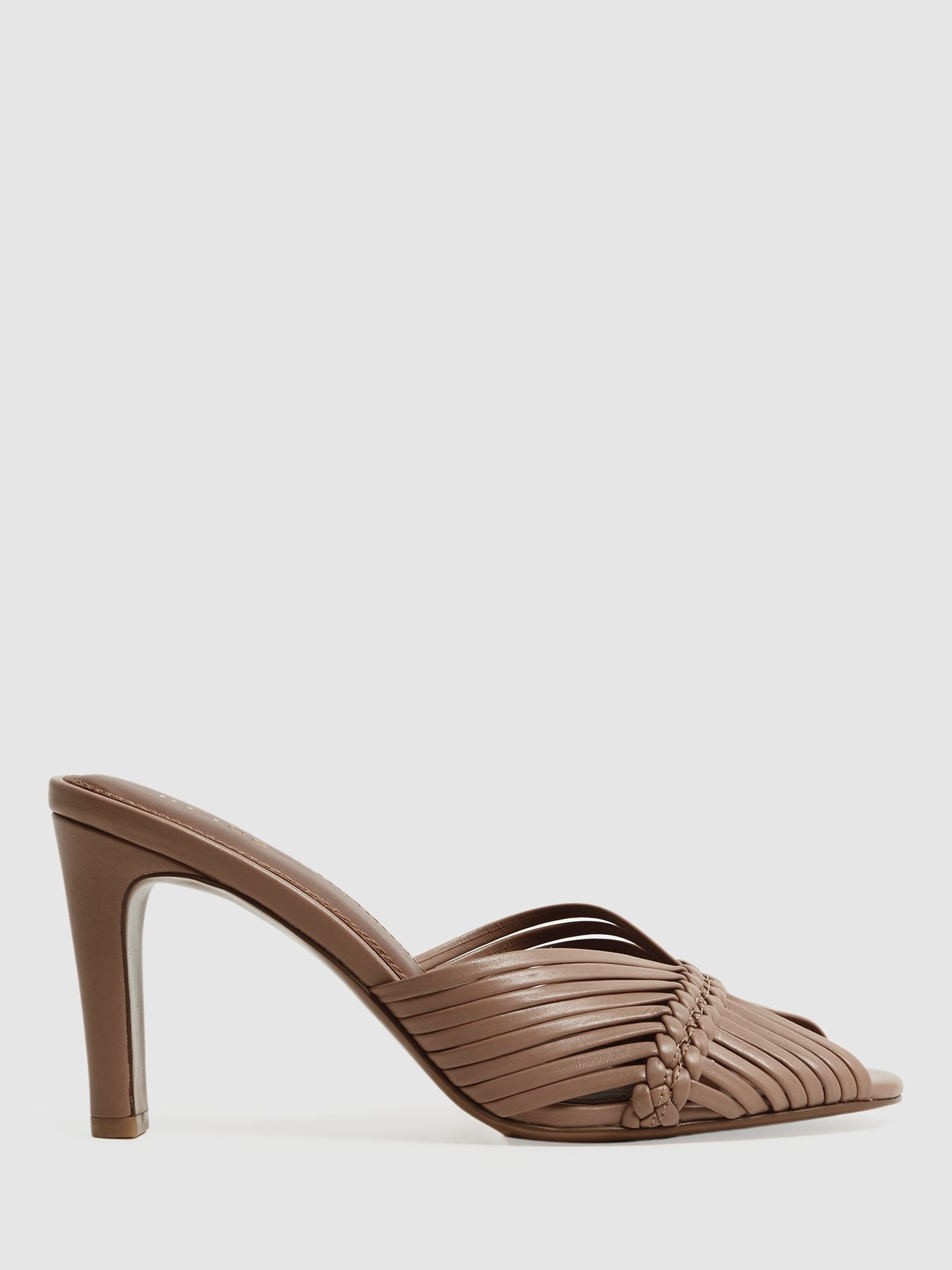 Reiss Imogen Woven Leather Heeled Mules, Blush at John Lewis & Partners