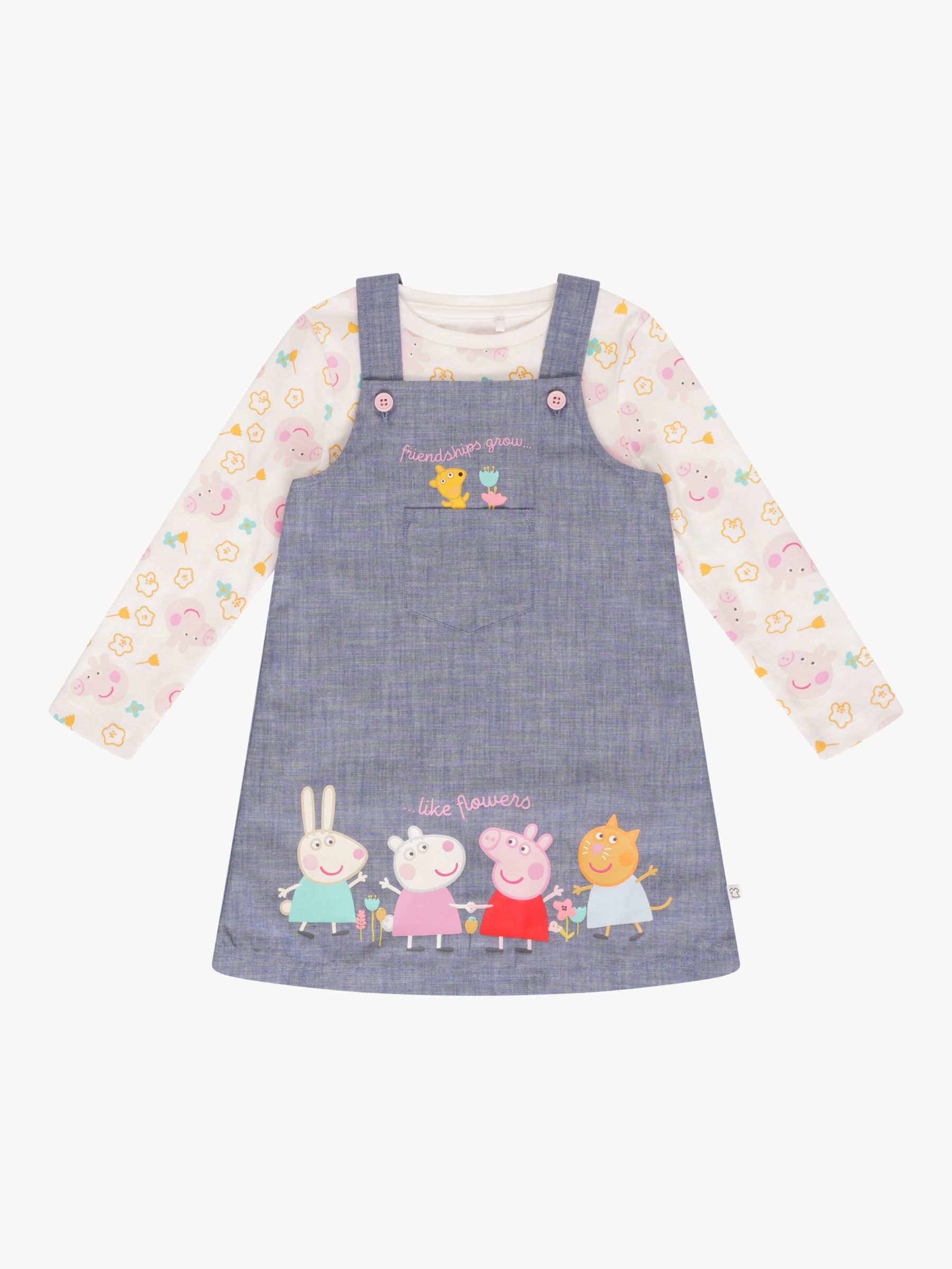 Brand Threads Kids' Peppa Pig Cotton Pinafore Dress & T-Shirt, Blue ...