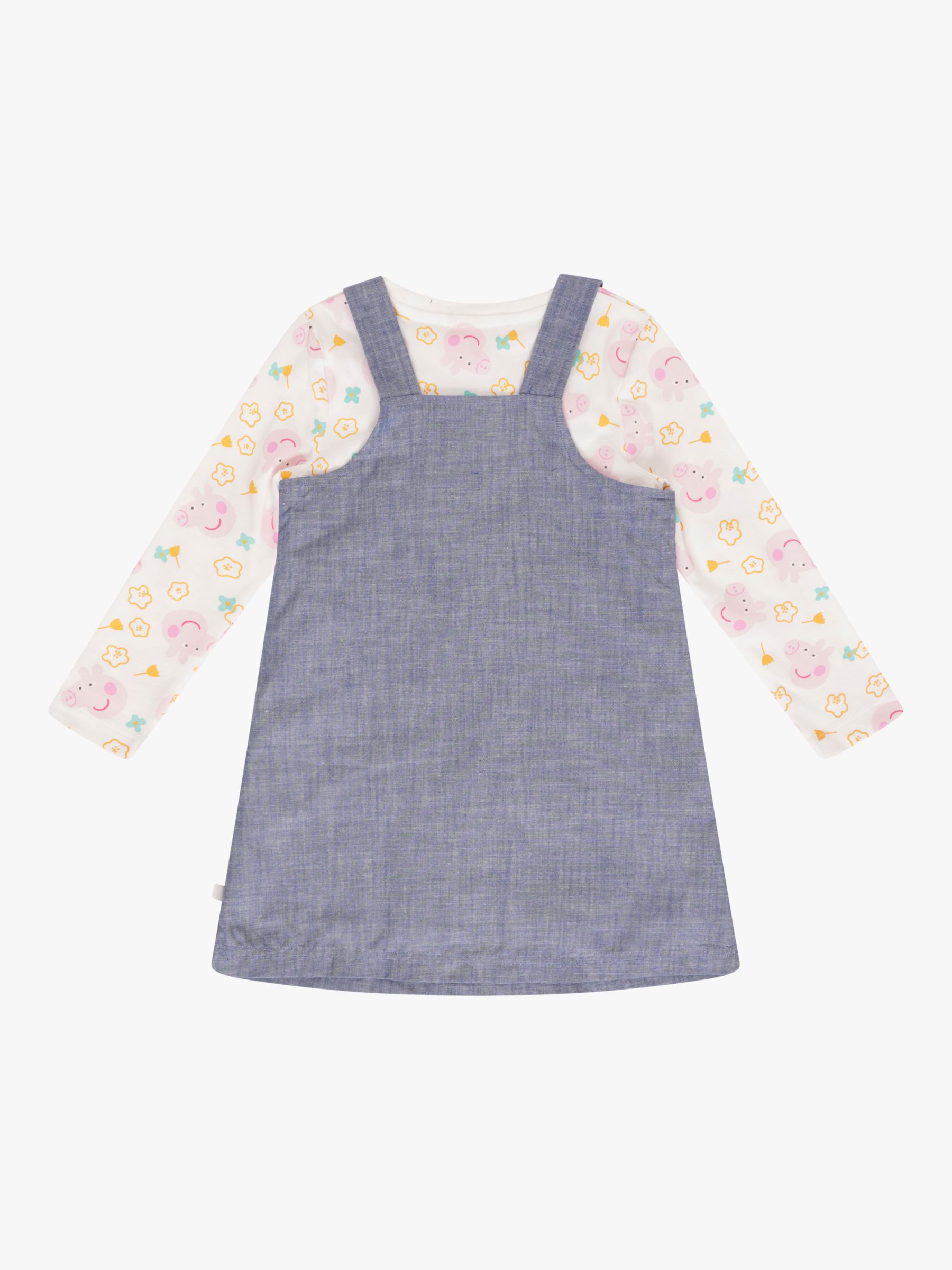 Brand Threads Kids' Peppa Pig Cotton Pinafore Dress & T-Shirt, Blue/Multi, 1-2 years