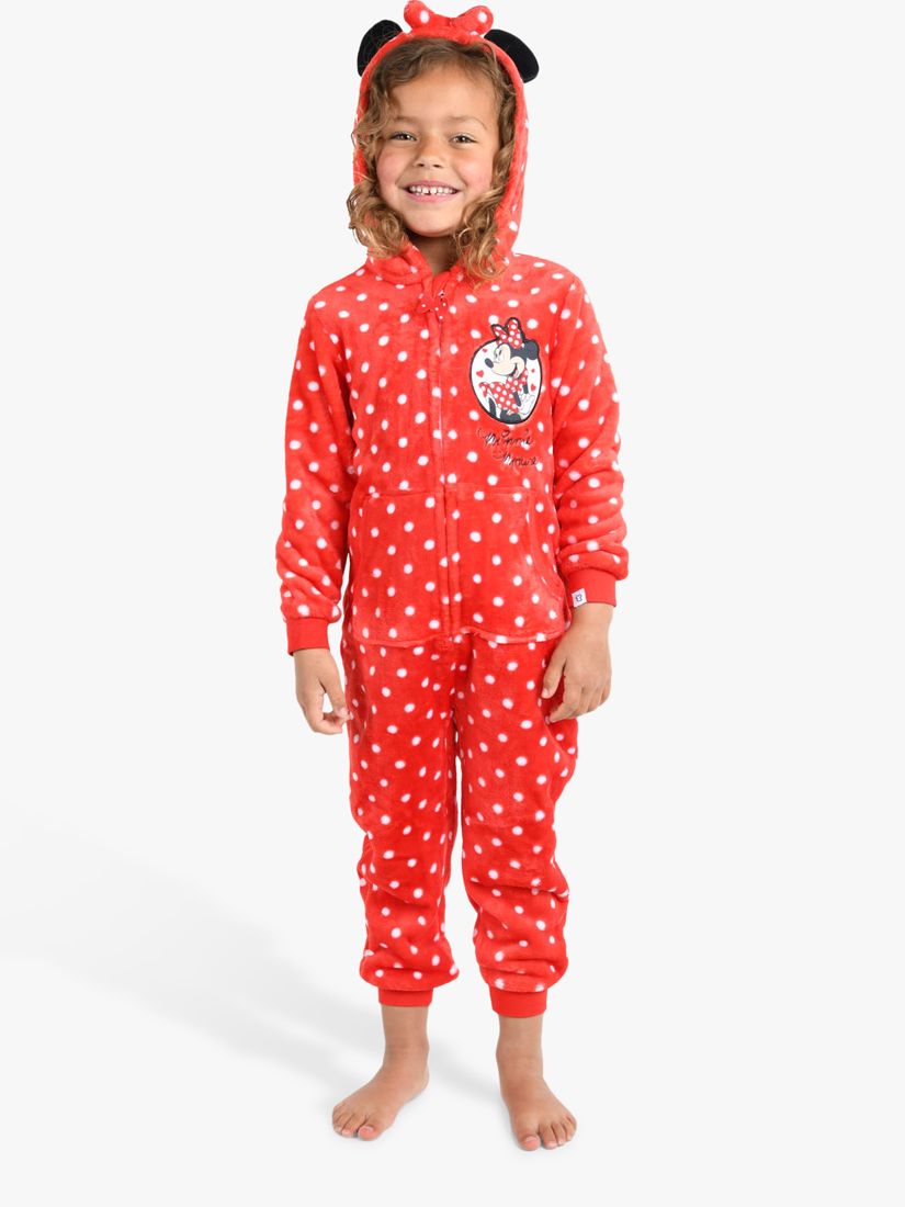 Brand Threads Kids' Minnie Hooded Onesie, Red/White, 2-3 years