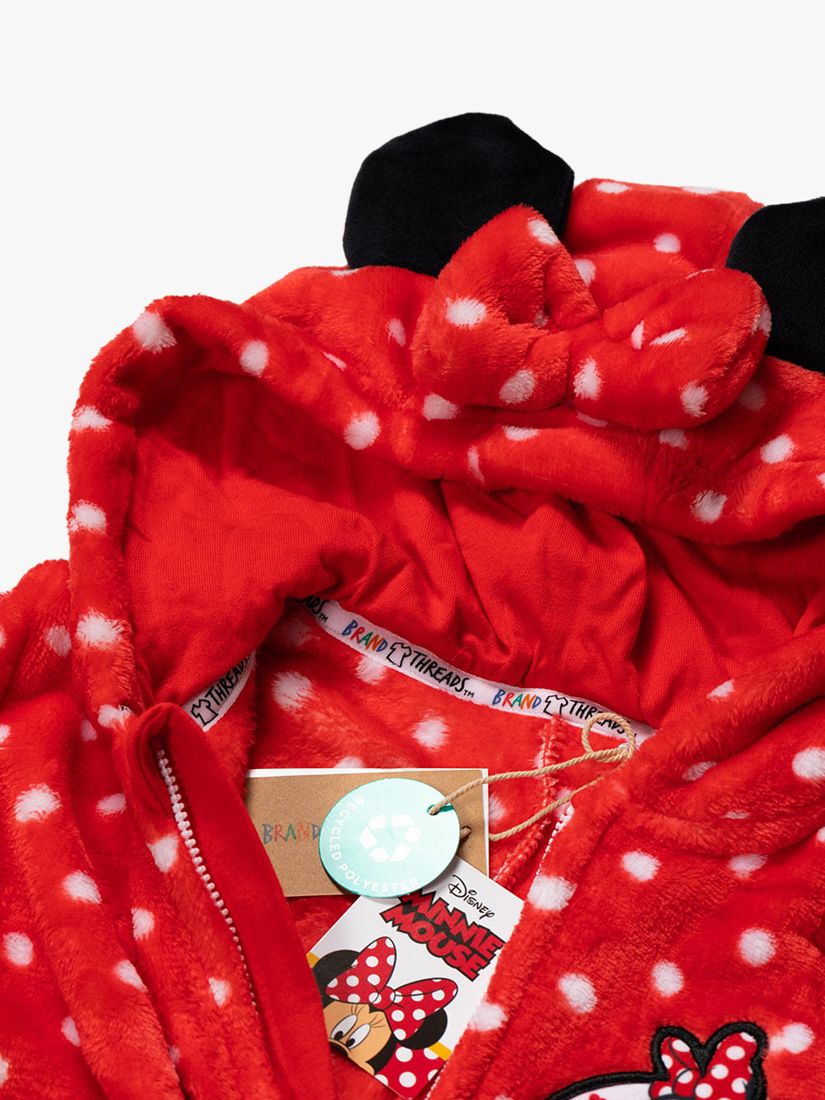 Brand Threads Kids' Minnie Hooded Onesie, Red/White, 2-3 years