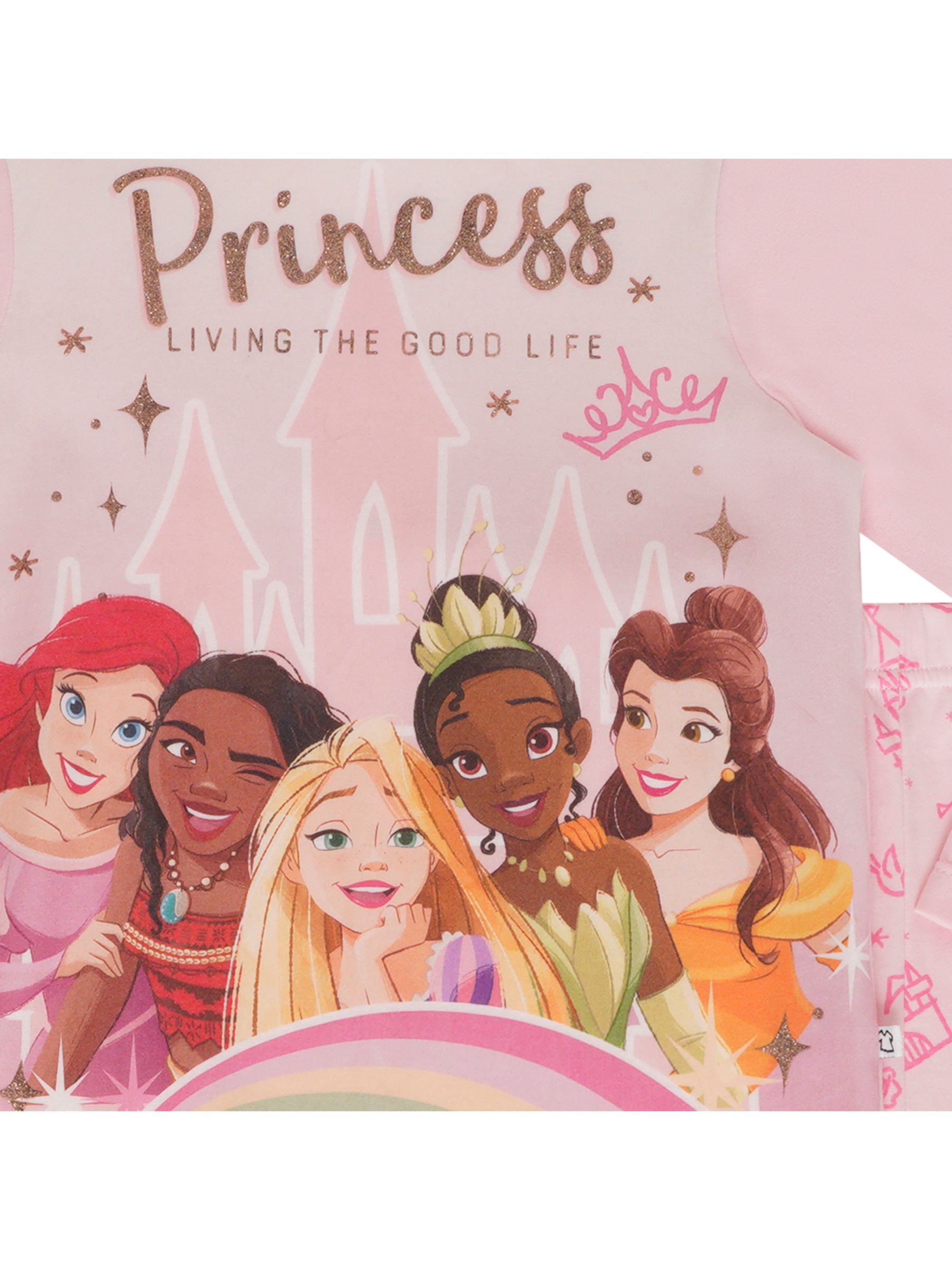 Brand Threads Kids' Disney Princess Long Sleeve Pyjamas, Pink at
