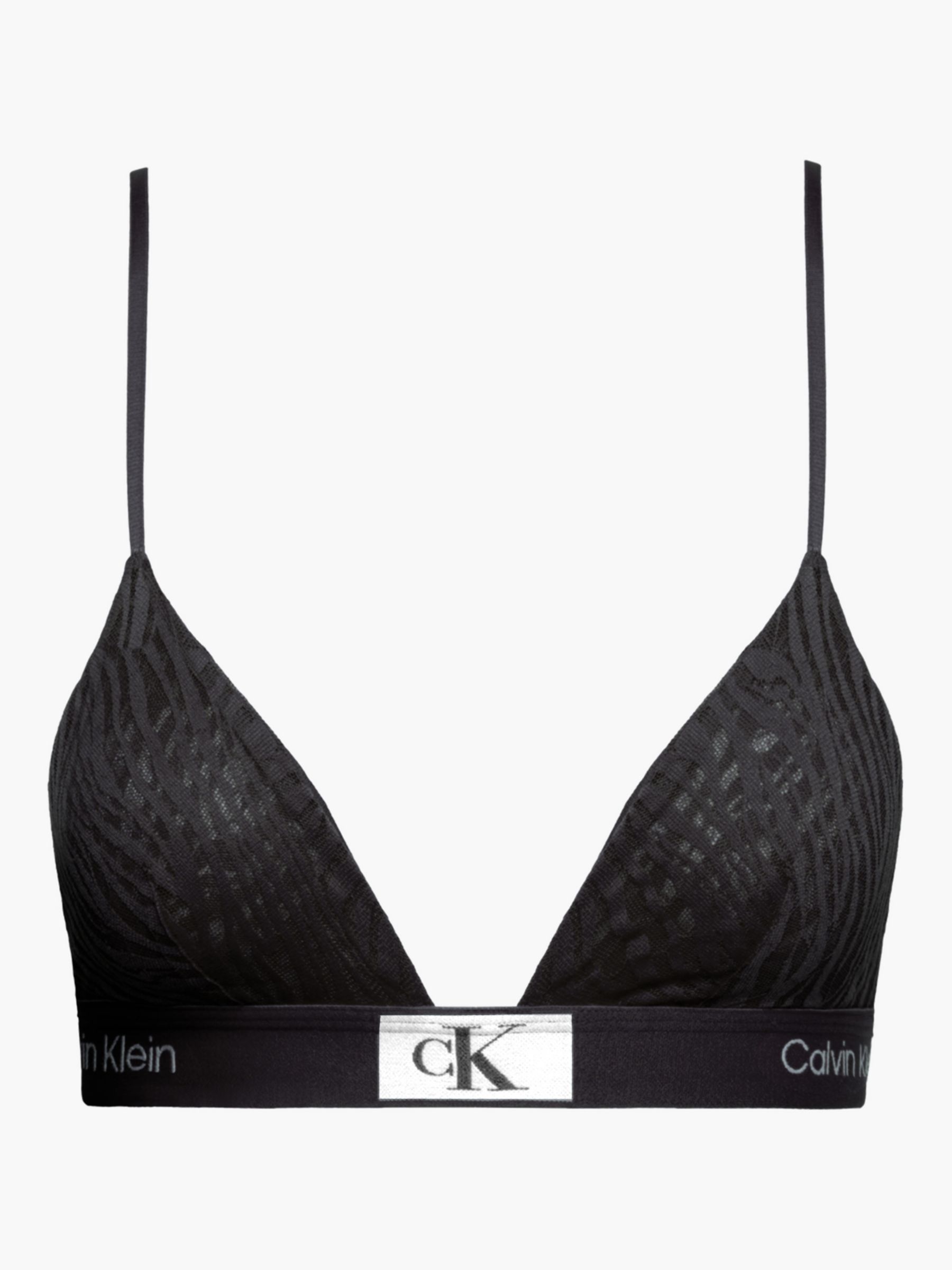 Calvin Klein Animal Lace Triangle Bra, Black at John Lewis & Partners