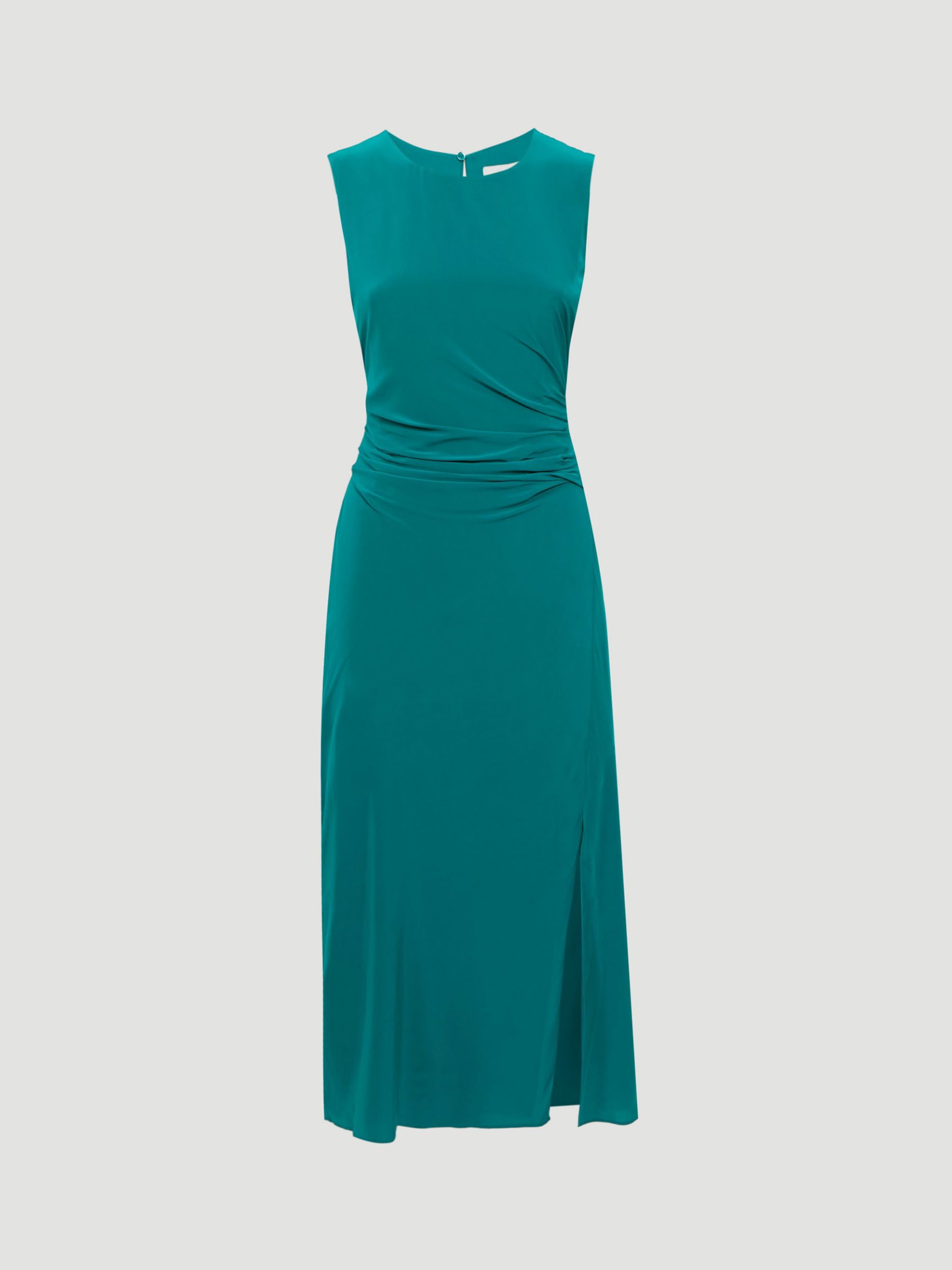 Reiss Lexi Ruched Waist Midi Dress, Green at John Lewis & Partners
