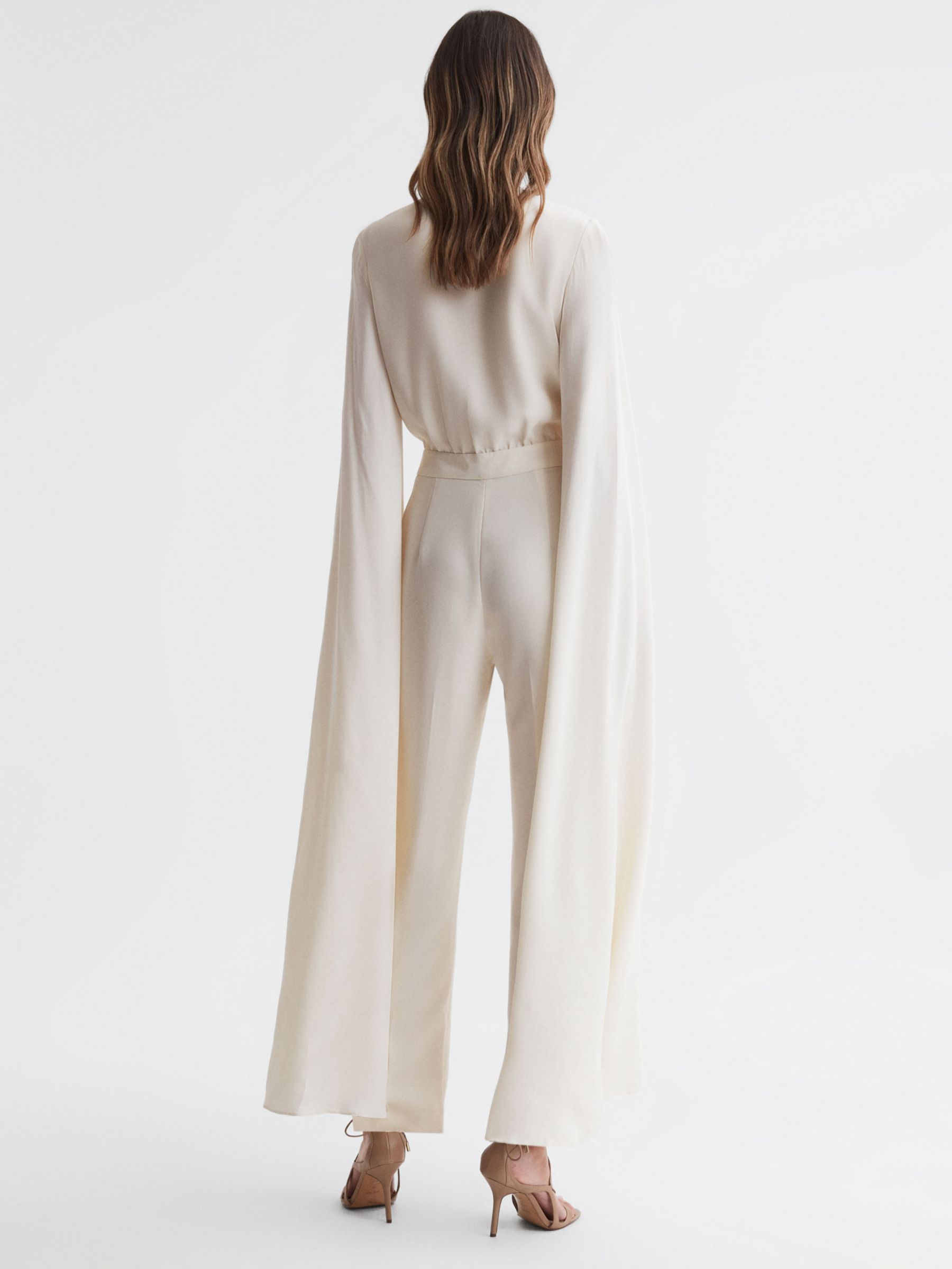 Reiss Olivia Cape Sleeve Jumpsuit, Ivory at John Lewis & Partners