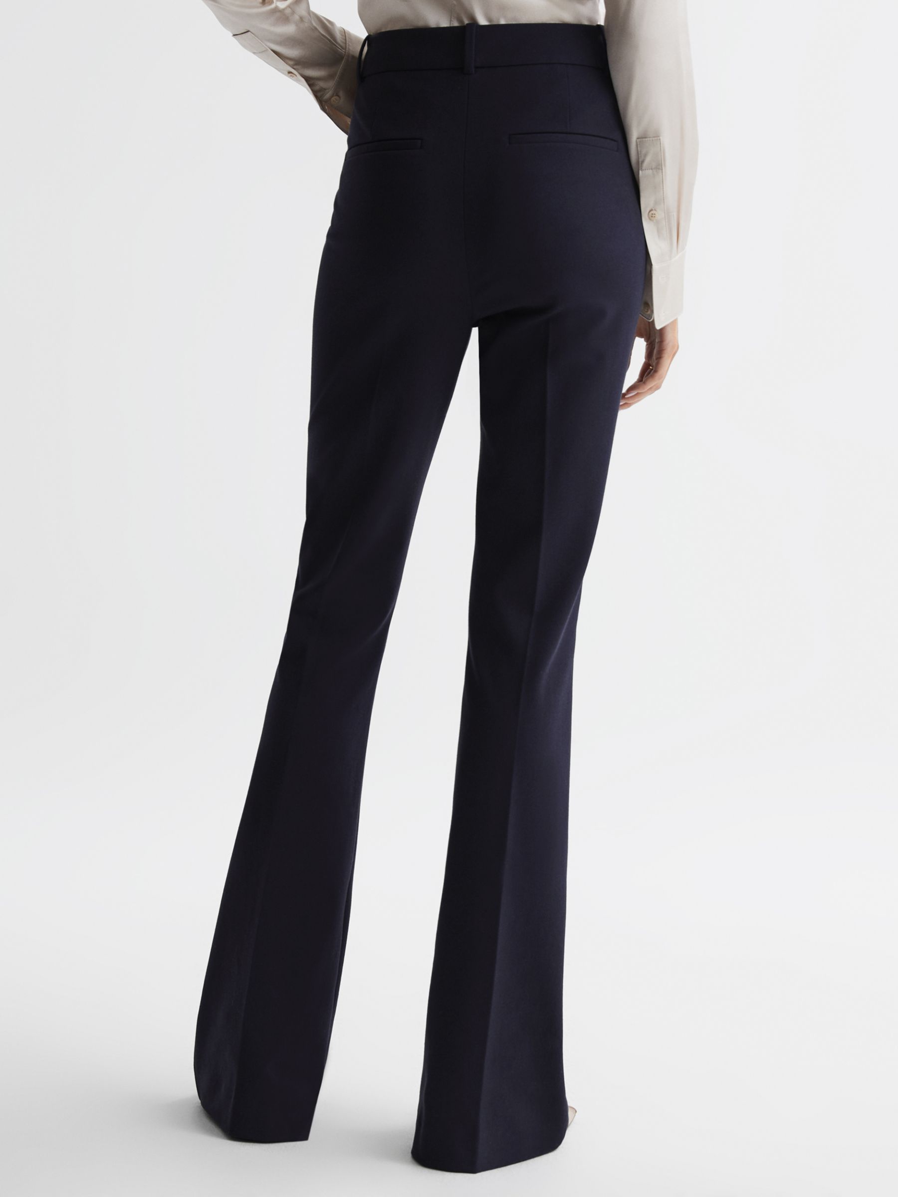 Reiss Dylan Flared Trousers, Navy at John Lewis & Partners
