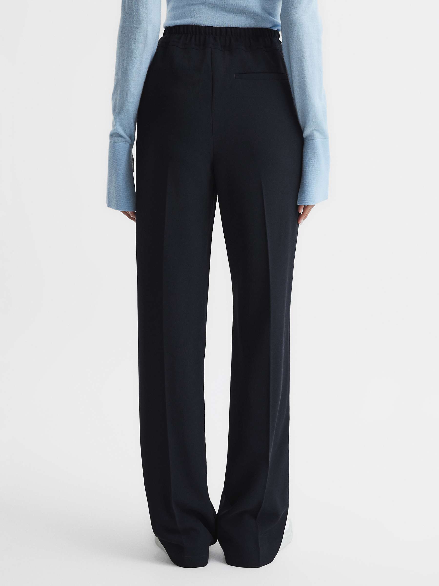 Reiss Hailey Wide Leg Pull On Trousers, Navy at John Lewis & Partners