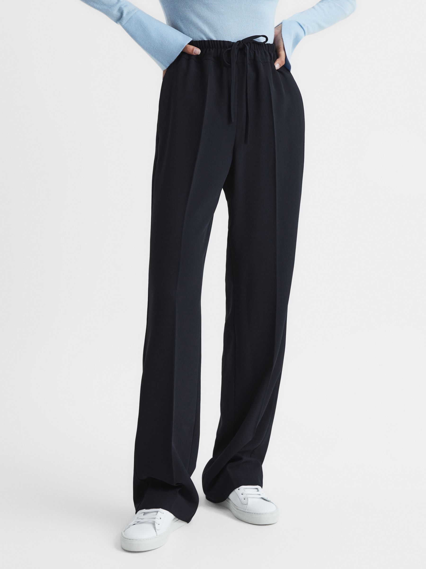 TROUSERS  REISS WOMENS The Upside Drawstring Leggings Navy - DaVenus