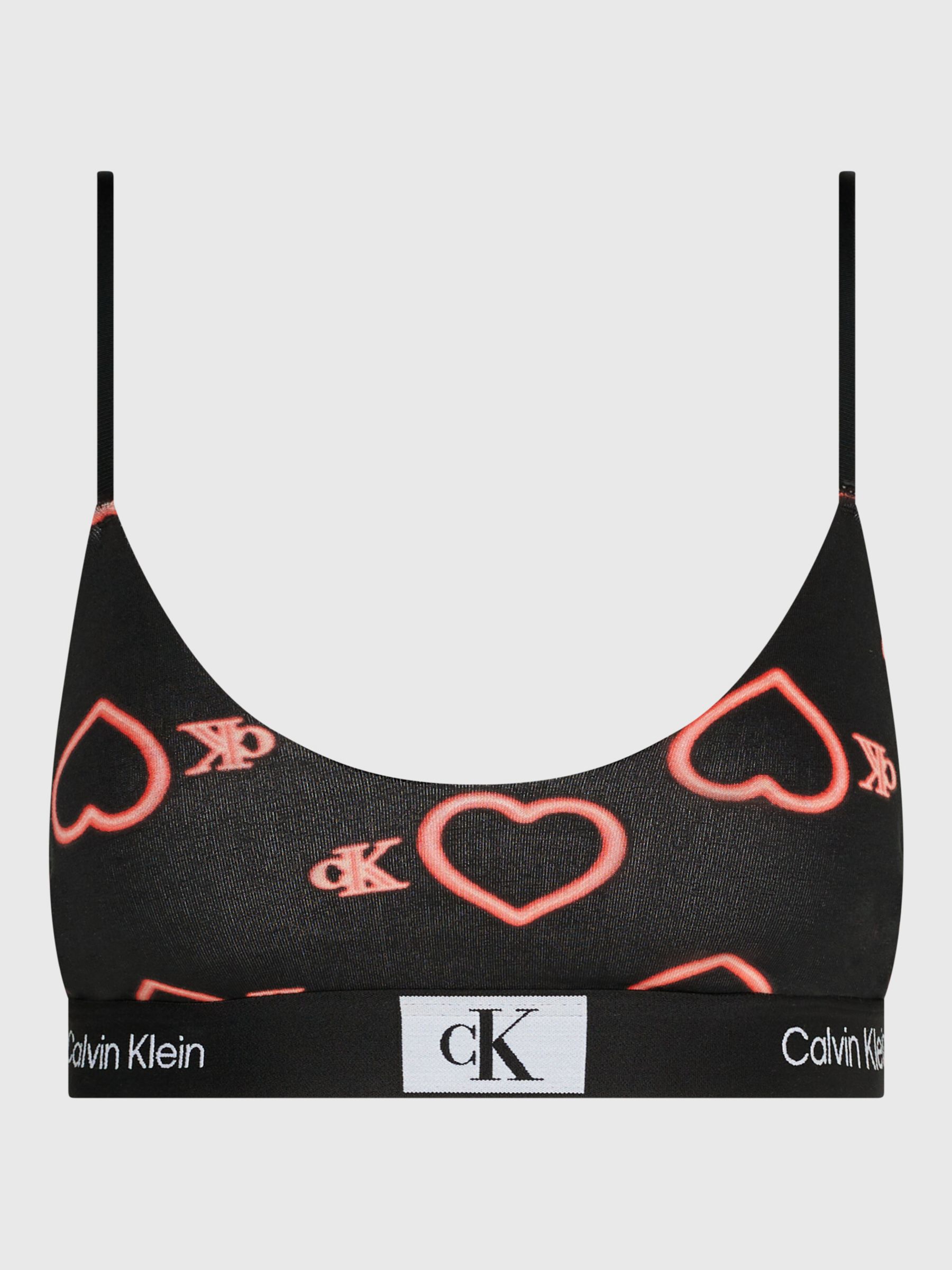 Calvin Klein 1996 Vday Neon Hearts Bralette, Black, XS