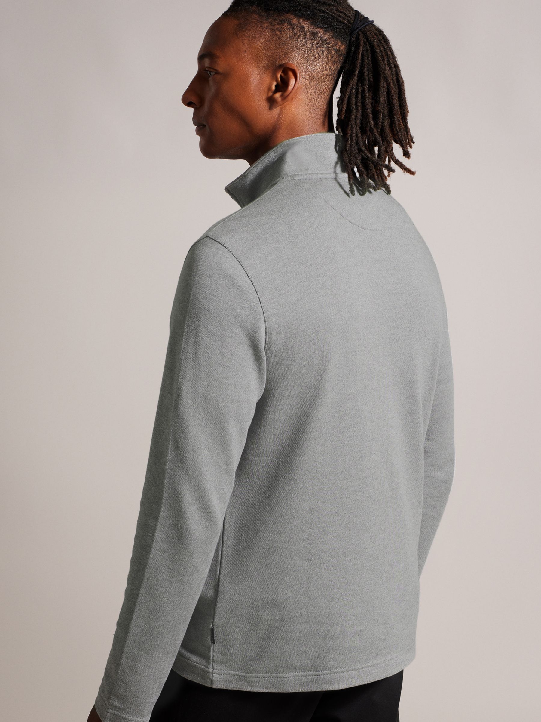 Ted Baker Long Sleeve Textured Panel Half Zip Fleece, Grey, S