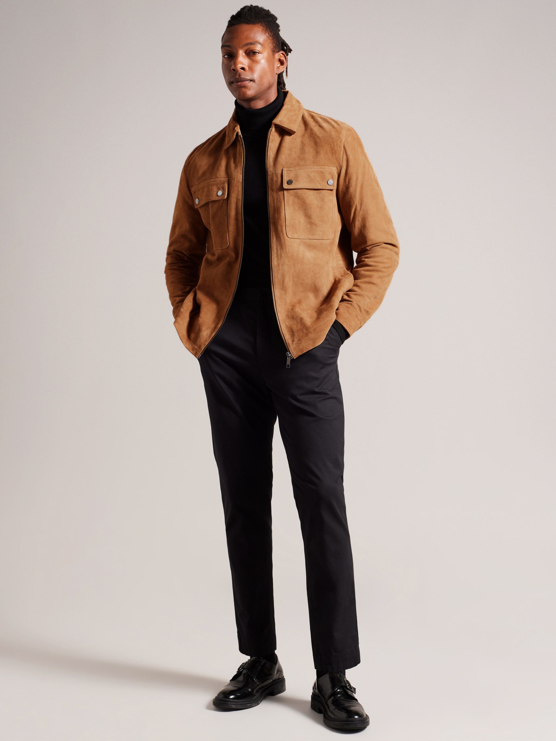 Ted Baker Thierry Suede Zip Through Shacket, Tan at John Lewis & Partners
