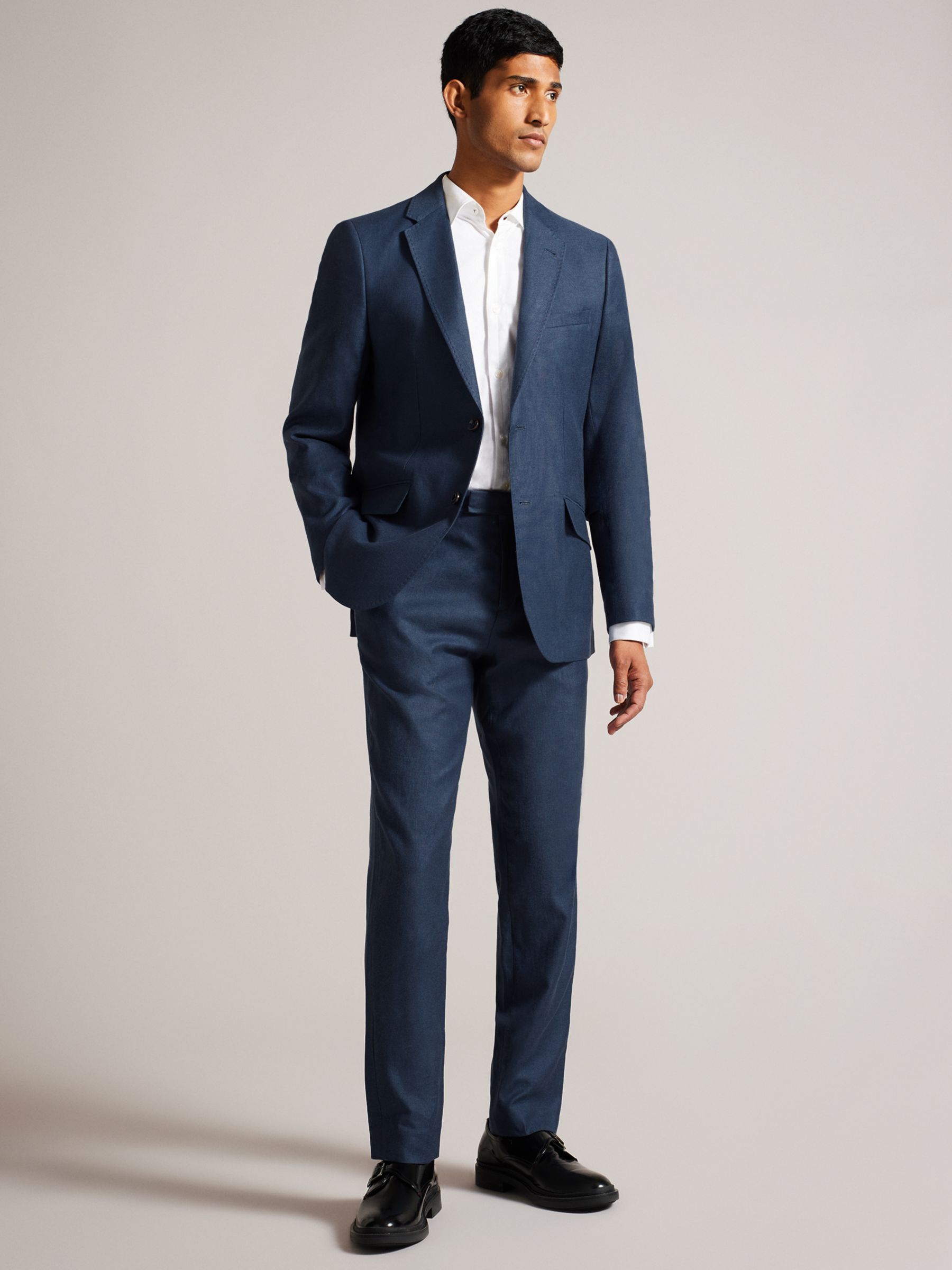 Ted Baker Flaaxj Notch Lapel Linen Blend Suit Jacket, Navy