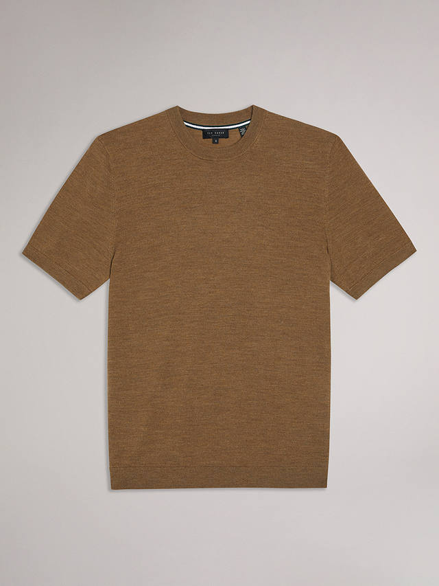 Ted Baker Senti Wool Short Sleeve Knitted T-Shirt, Brown Tan