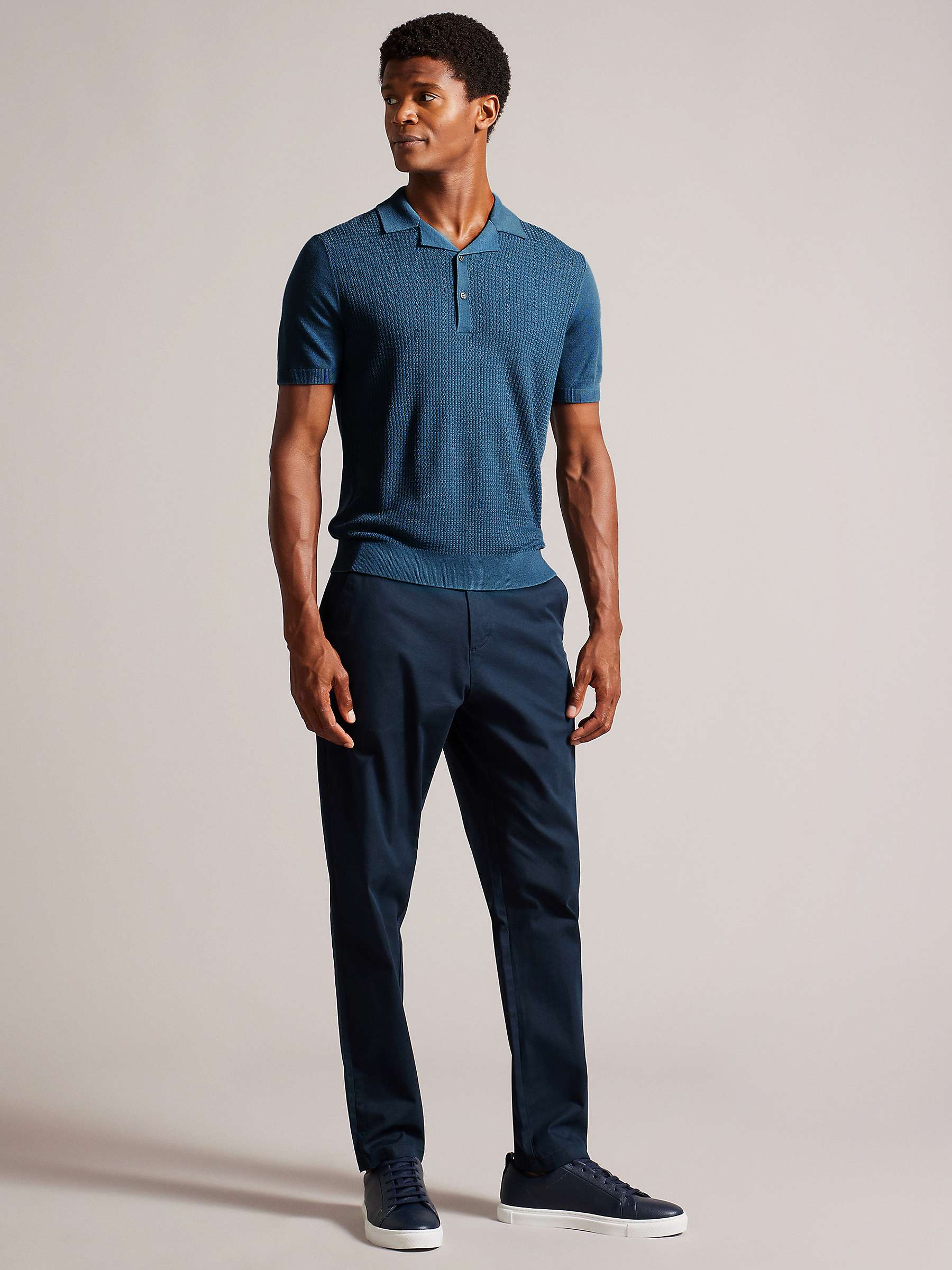 Ted Baker Adio Short Sleeve Textured Polo, Blue Teal at John Lewis ...