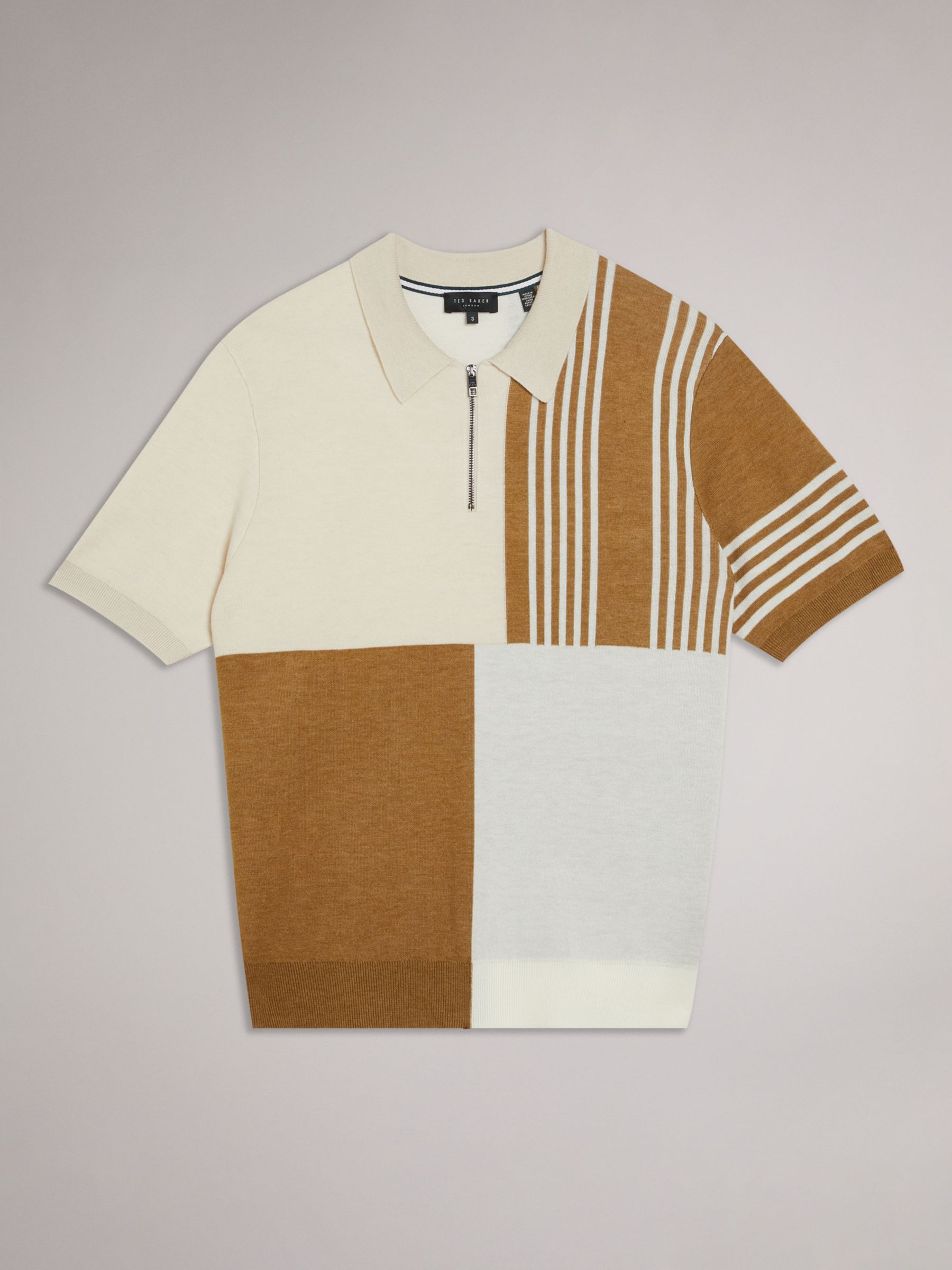 Ted Baker Short Sleeve Colour Block Polo Shirt, Cream/Multi at