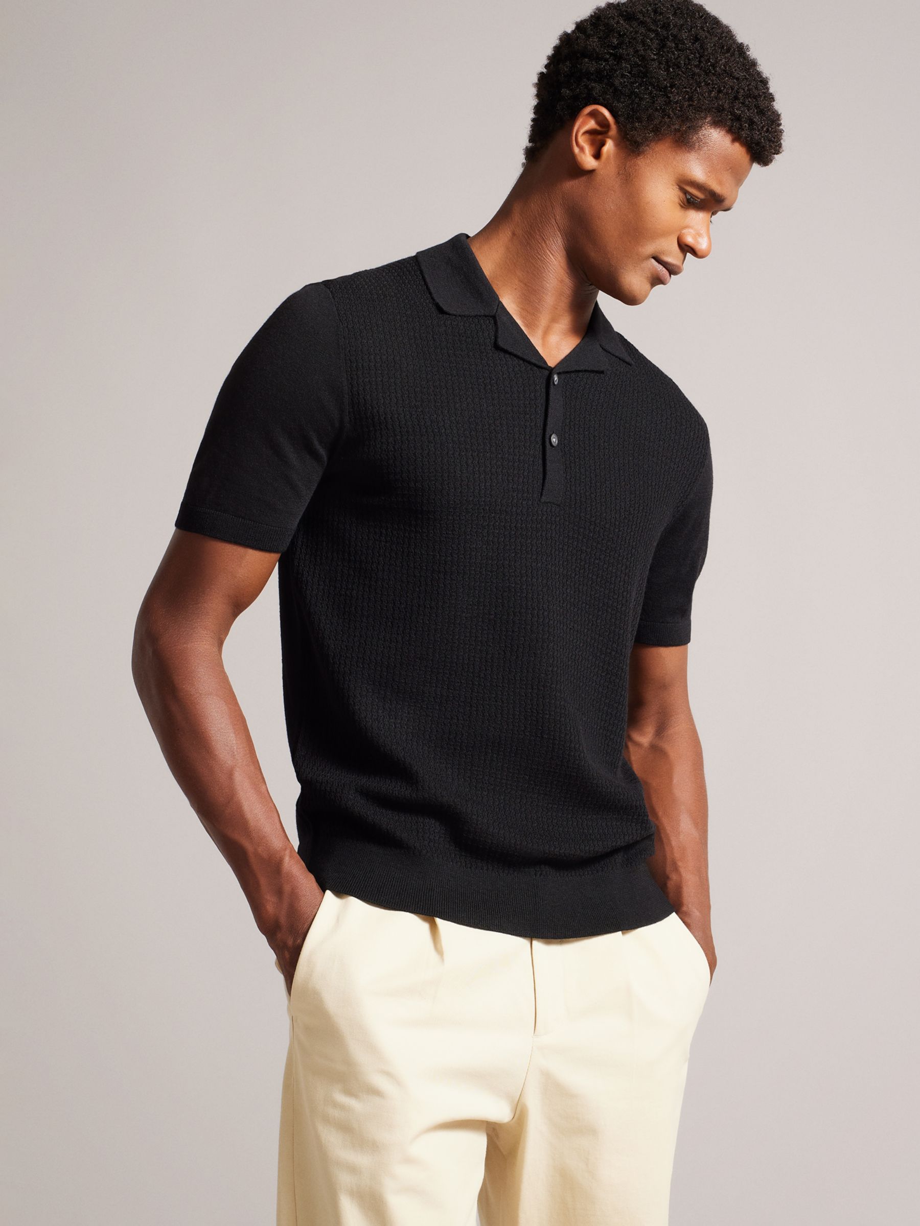 Ted Baker Adio Textured Front Polo Shirt, Black, S